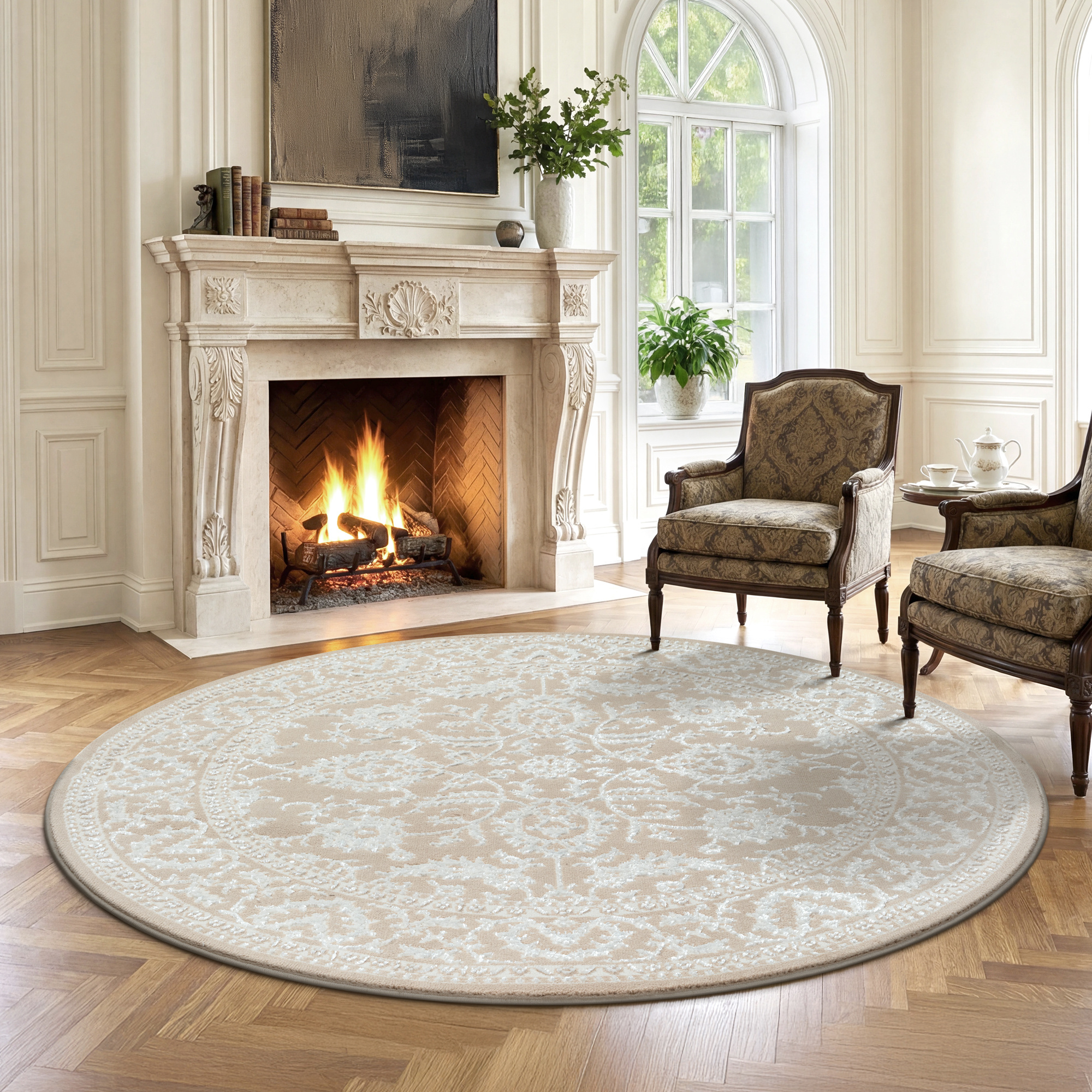 Rond vintage vloerkleed Harmony Beige