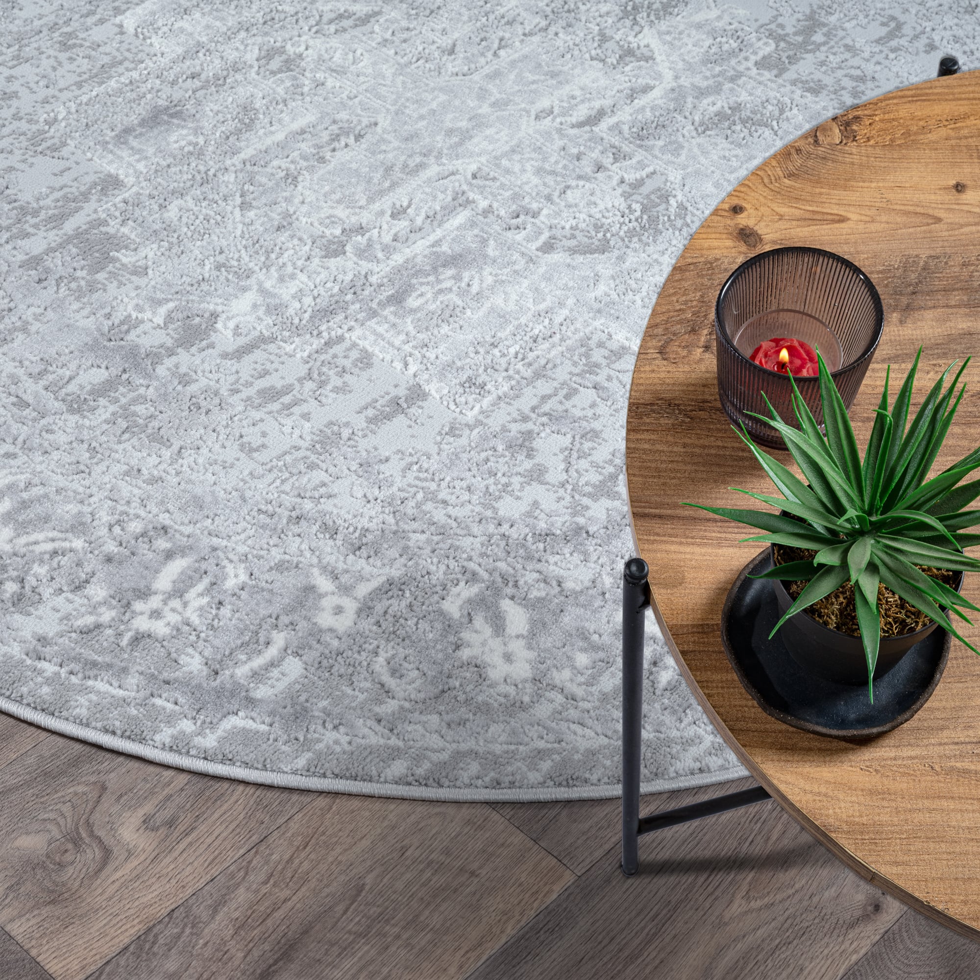Rond vintage vloerkleed Harmony Lichtgrijs