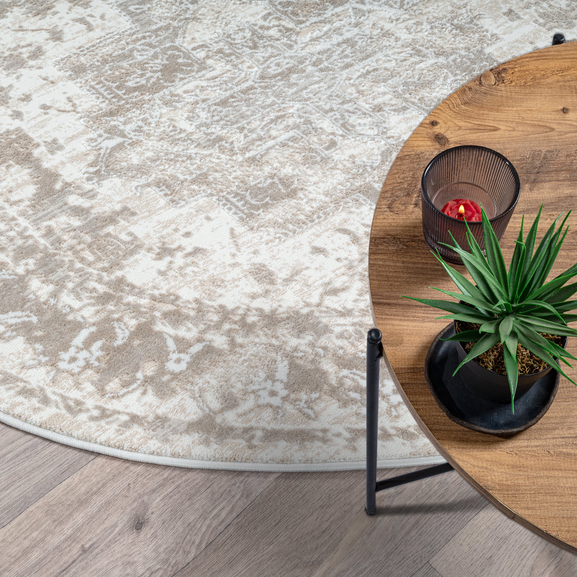 Rond vintage vloerkleed Harmony Beige