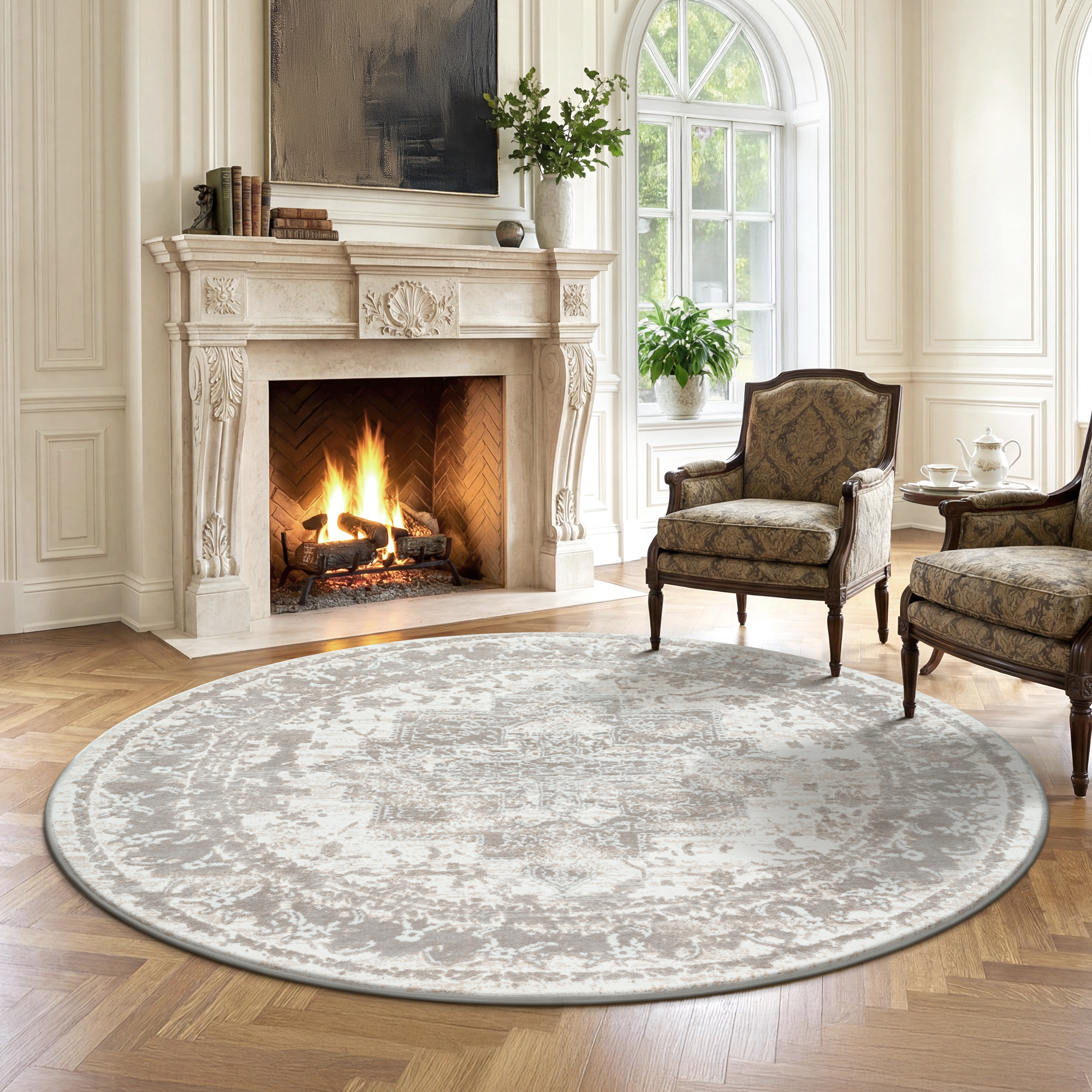Rond vintage vloerkleed Harmony Beige