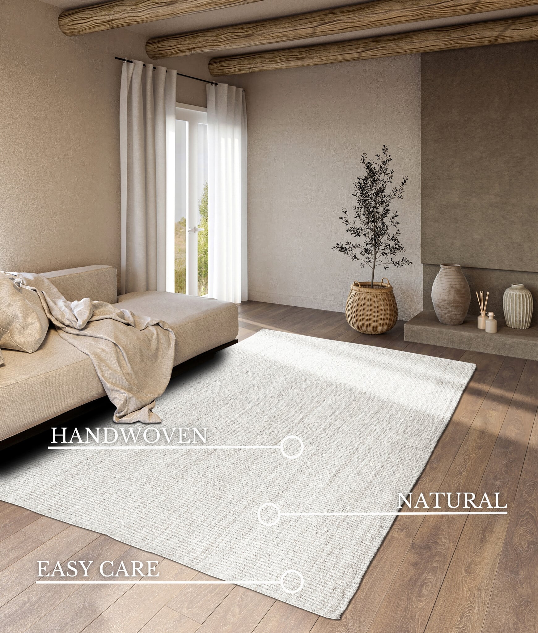 Villeroy & Boch Rosalie Jute Vloerkleed Wit - 160x230cm