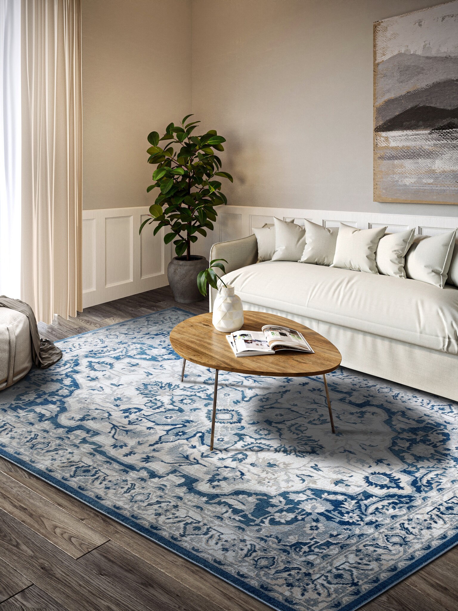 Villeroy & Boch Gabrielle Laagpolig Vintage Vloerkleed Creme Blauw - 160x230CM