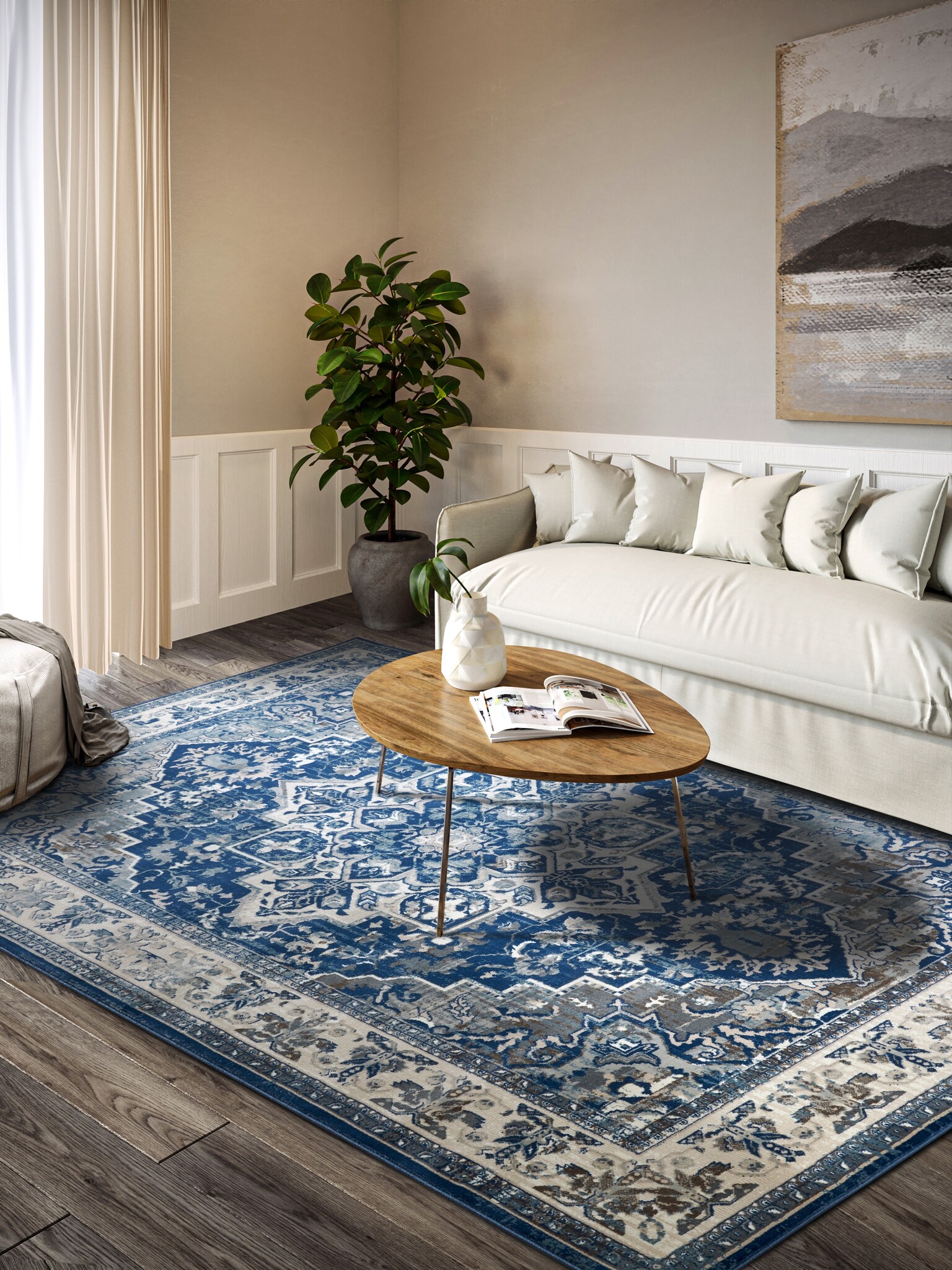Villeroy & Boch Jehanne Laagpolig Vintage Vloerkleed Blauw Creme - 160x230CM