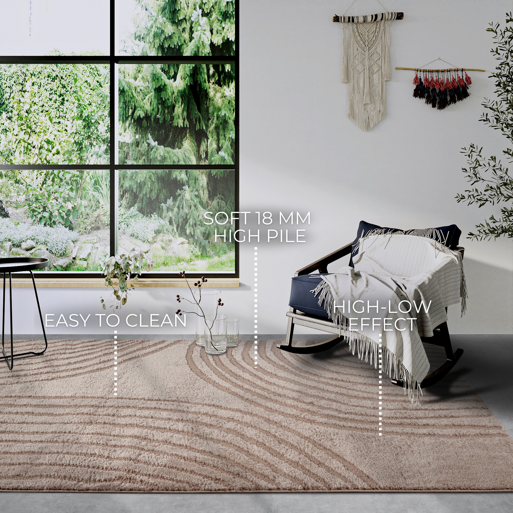 Elle Decoration Japandi Hoogpolig Vloerkleed Beige - 160x235CM