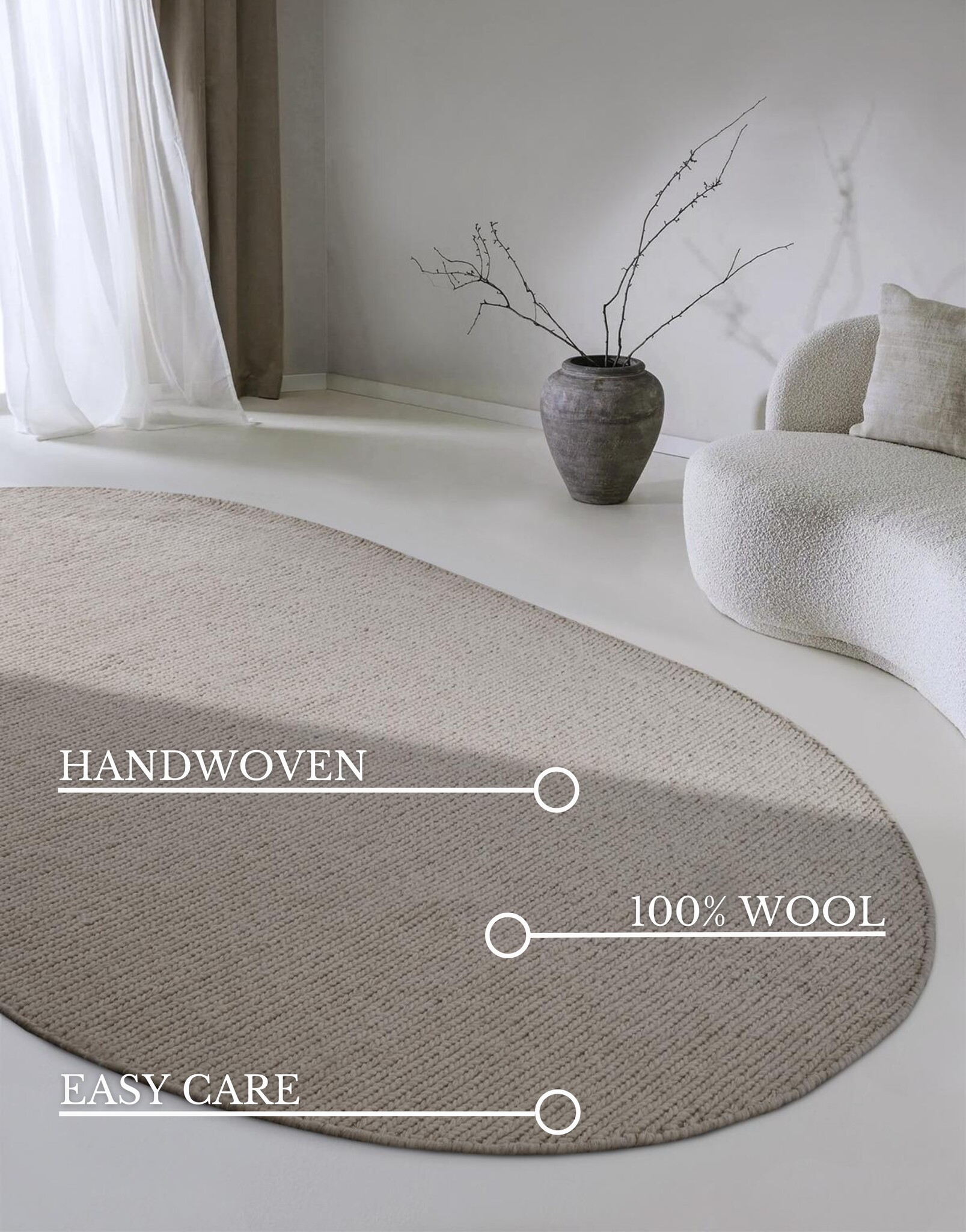 Villeroy & Boch Francois Ovaal Handgeweven Wol Vloerkleed Linnen Beige - 160x230CM