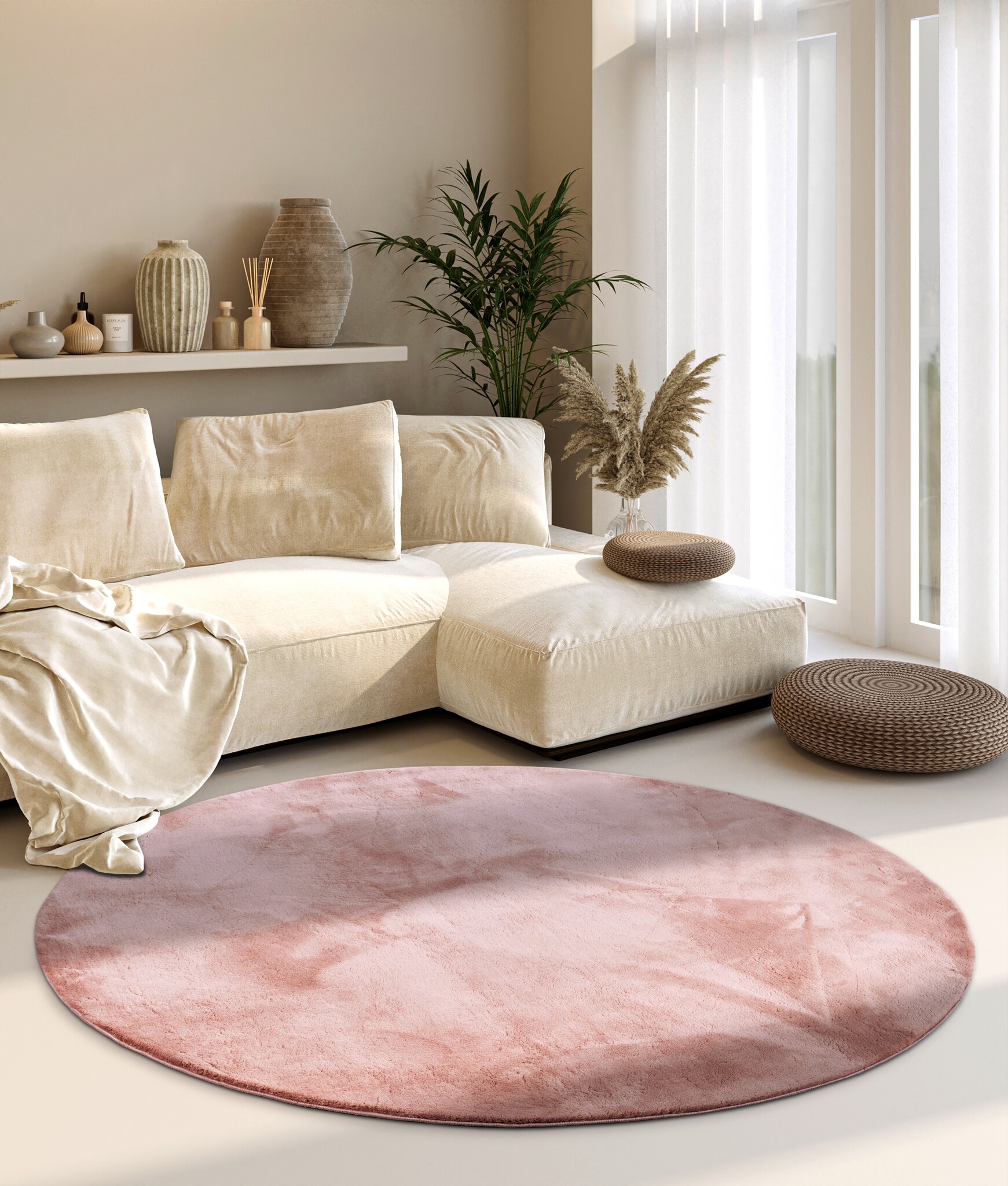 Villeroy & Boch Leon Hoogpolig Rond Vloerkleed Oud roze - 160CM rond
