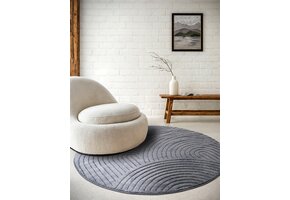 Elle Decoration New York Japandi Rond Vloerkleed Antraciet - 160CM rond