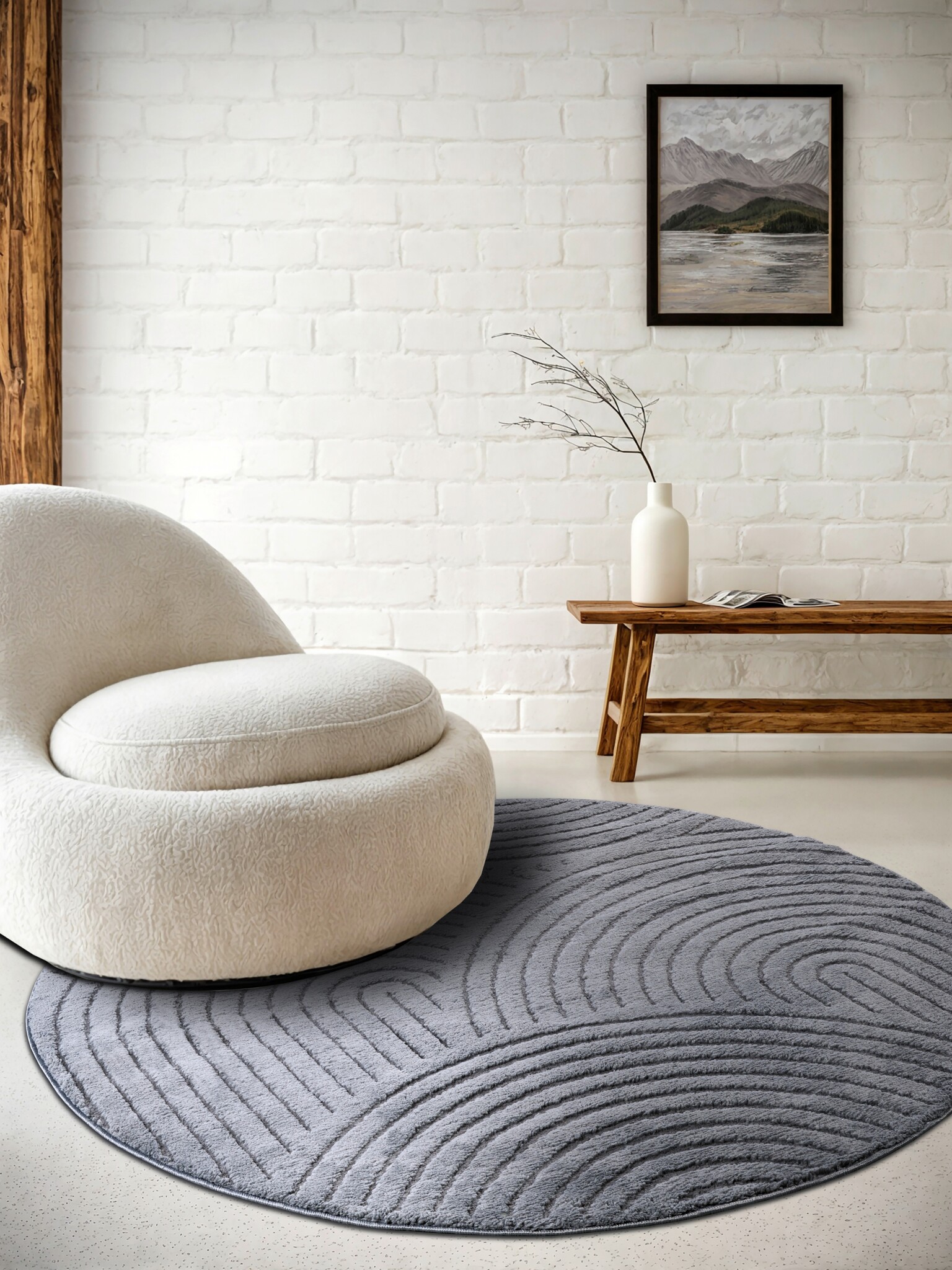 Elle Decoration New York Japandi Rond Vloerkleed Antraciet - 160CM rond
