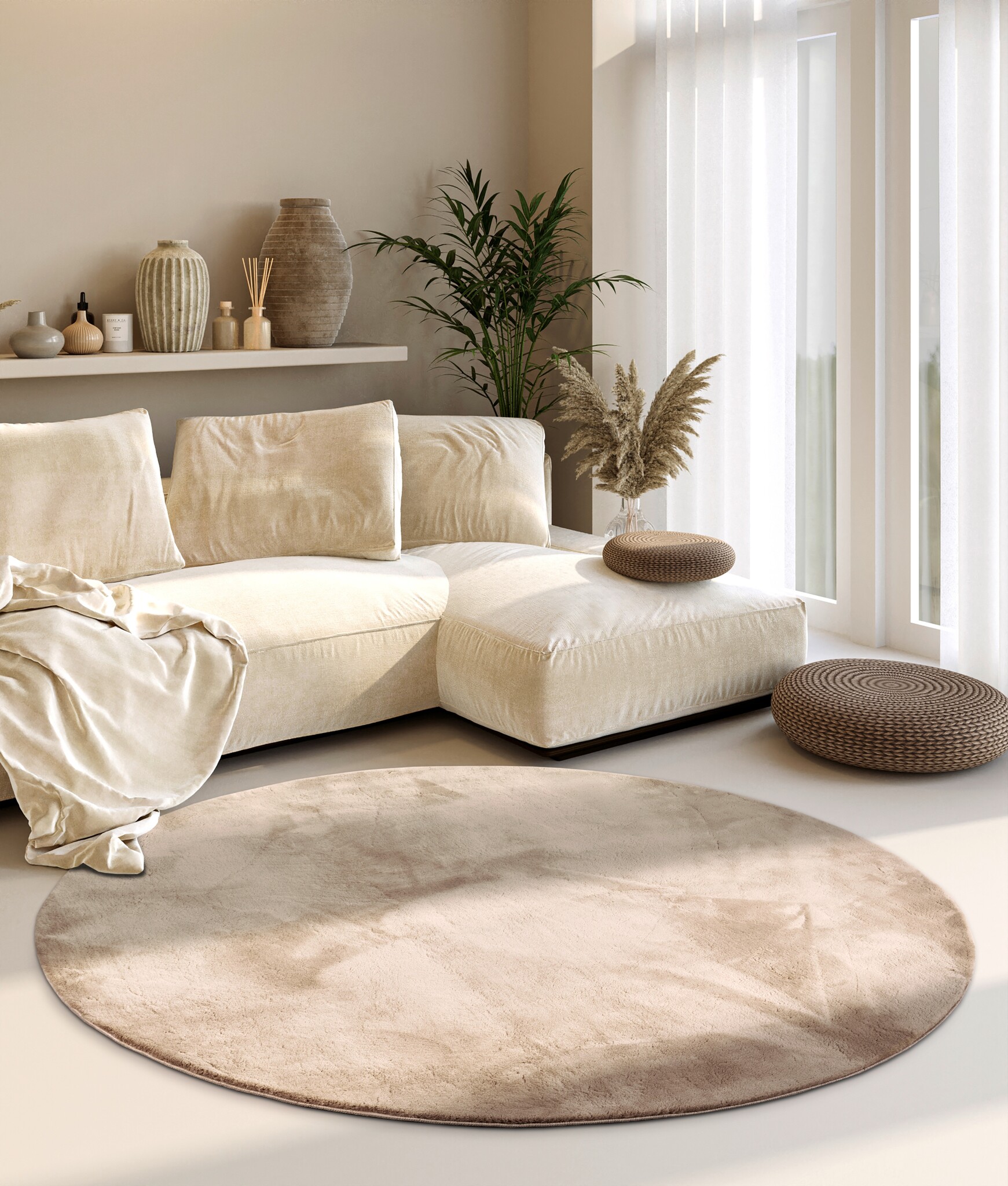 Villeroy & Boch Leon Hoogpolig Rond Vloerkleed Creme - 160CM rond