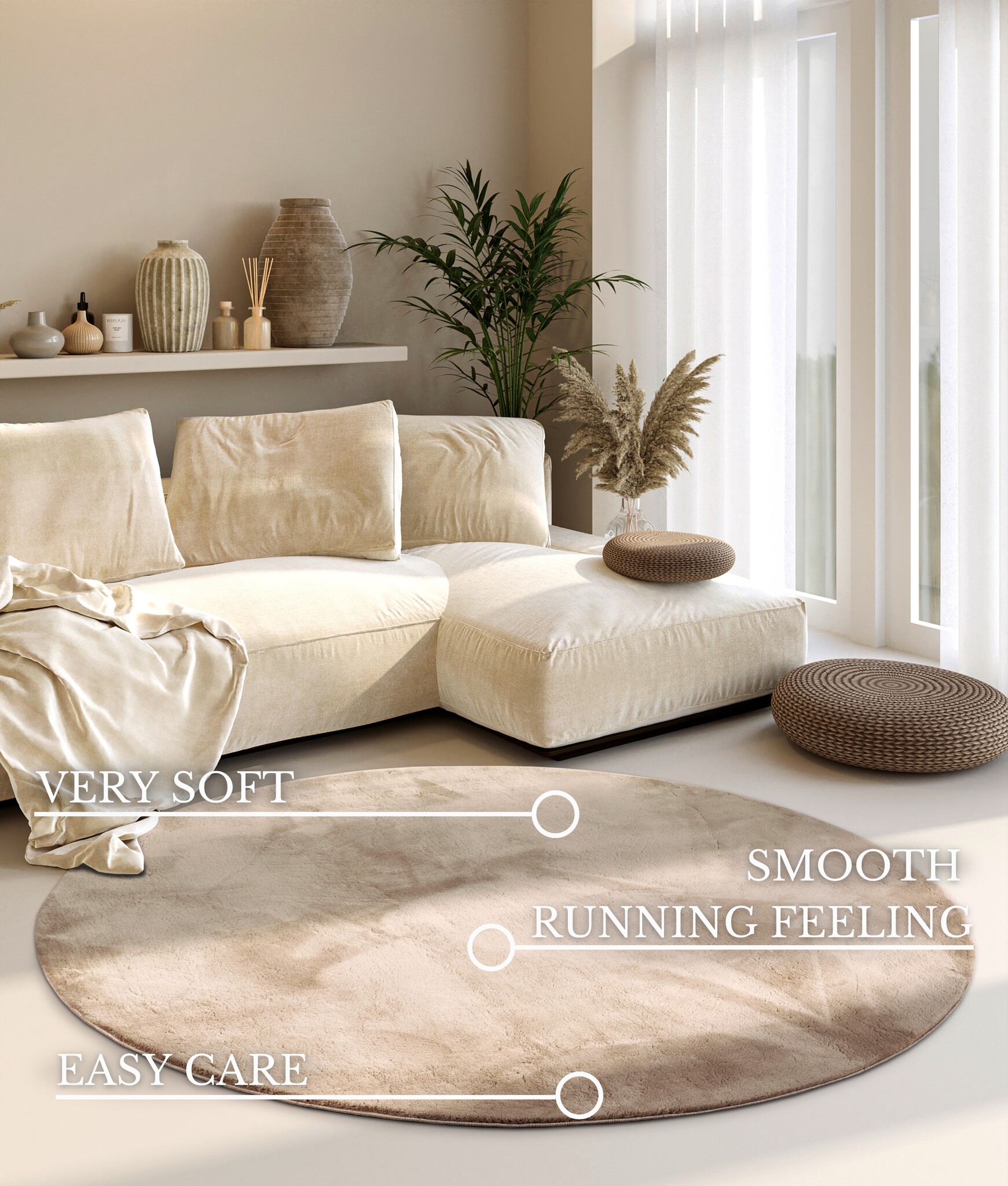 Villeroy & Boch Leon Hoogpolig Rond Vloerkleed Creme - 160CM rond
