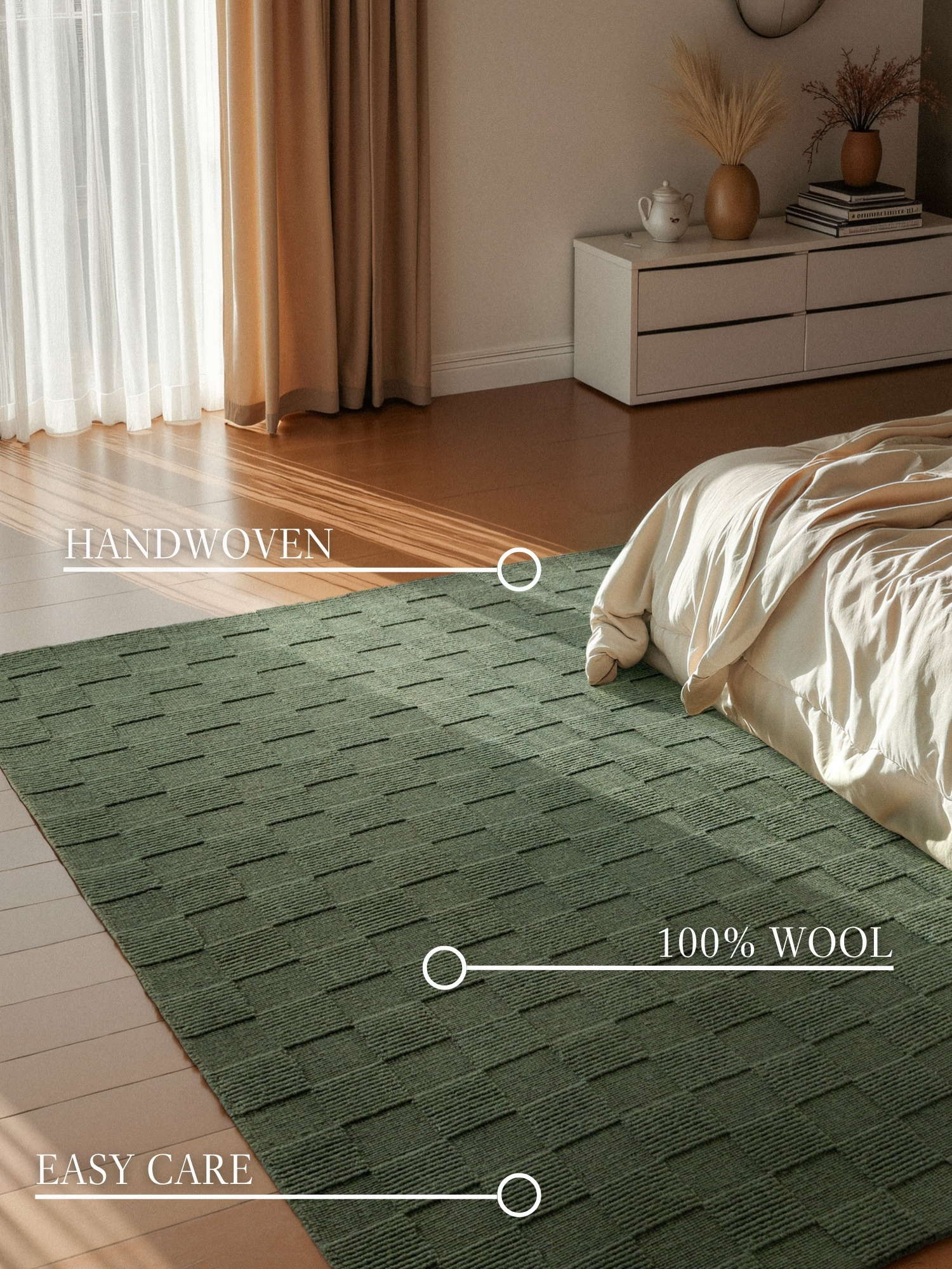 Villeroy & Boch Scala Handgeweven Wol Vloerkleed Groen - 200x300CM