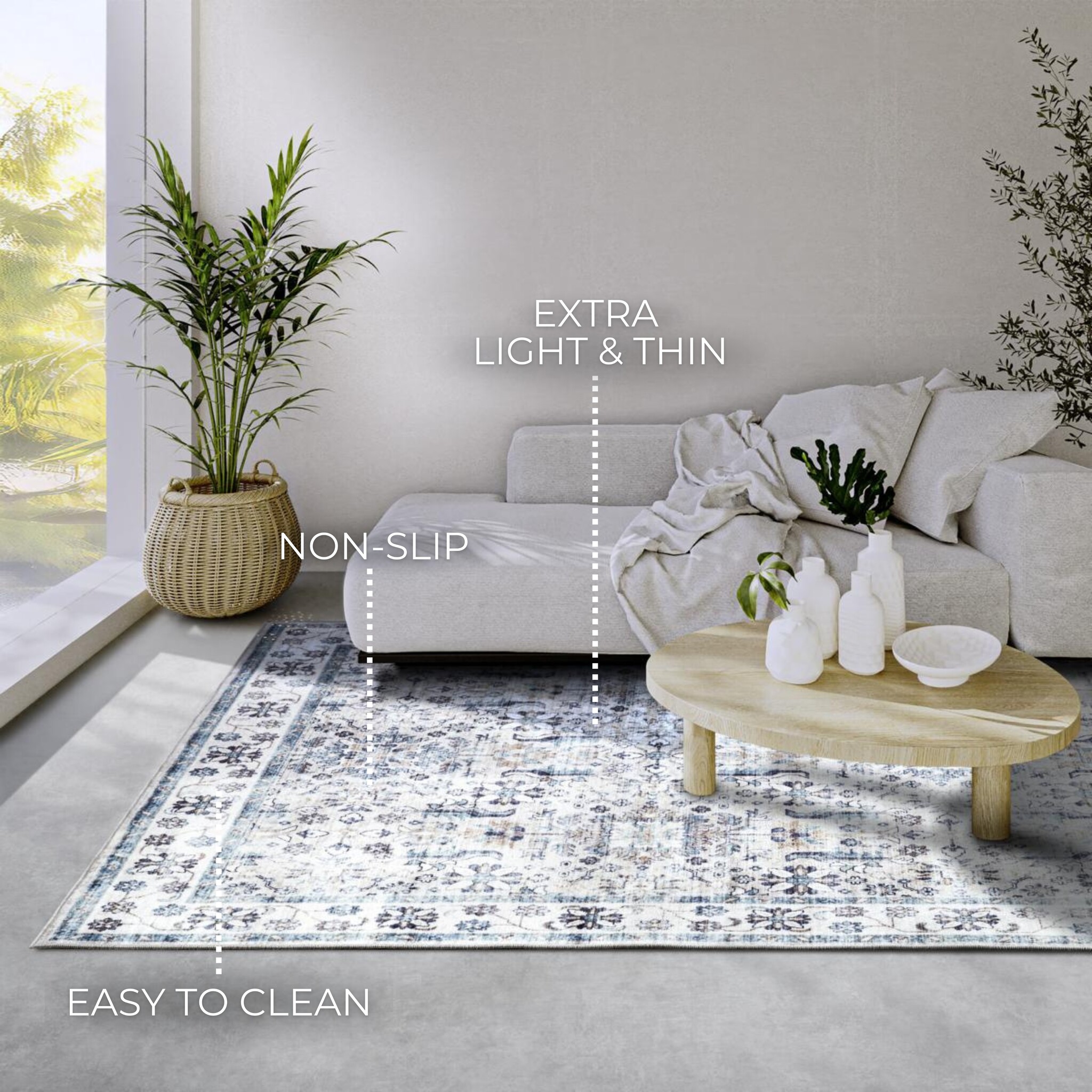 Elle Decoration Saveh Laagpolig Vloerkleed Creme Blauw - 200x290 CM