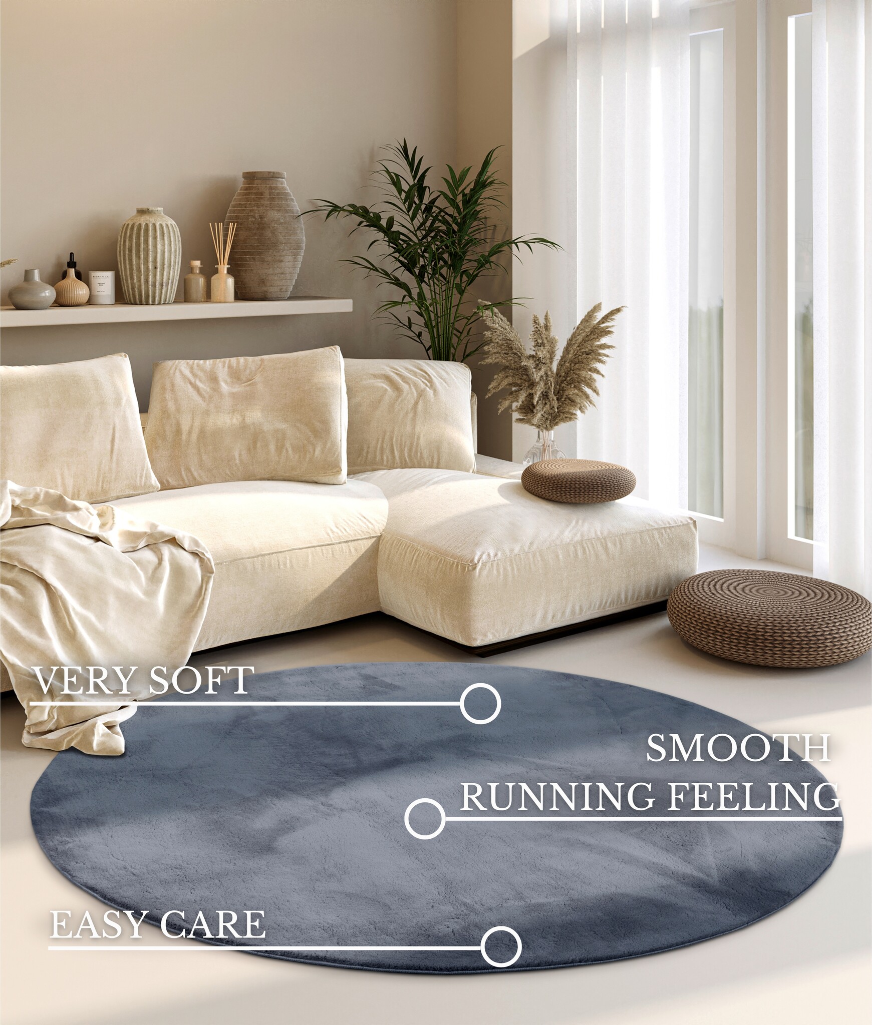Villeroy & Boch Leon Rond Hoogpolig Vloerkleed Antraciet - 200 CM rond