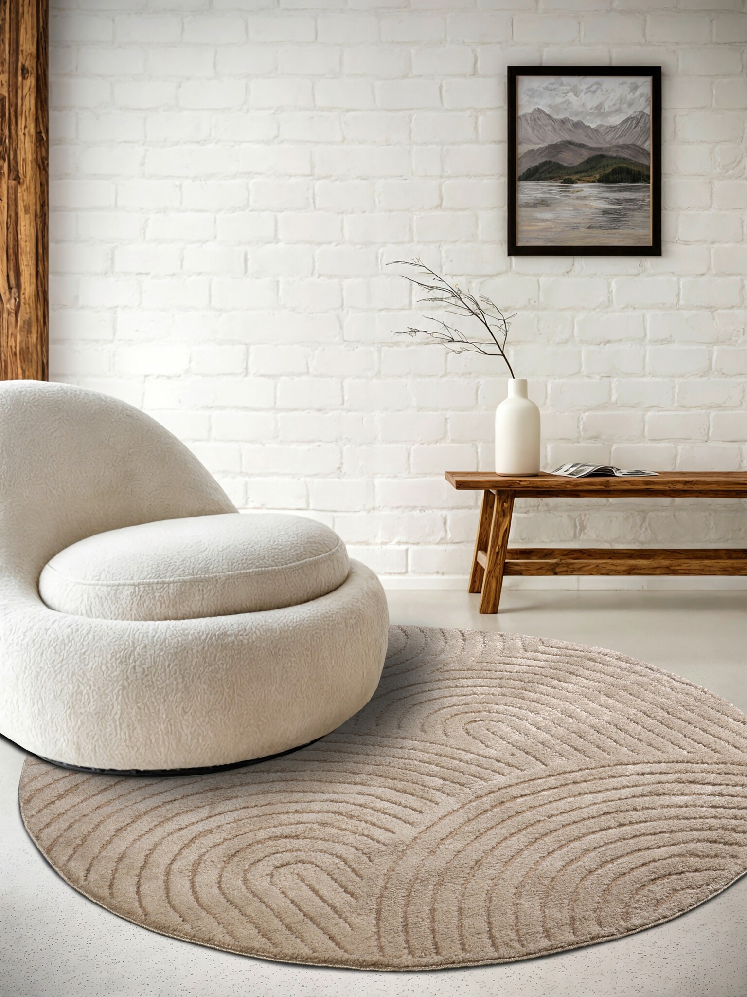 Elle Decoration New York Japandi Rond Vloerkleed Beige - 200 CM rond