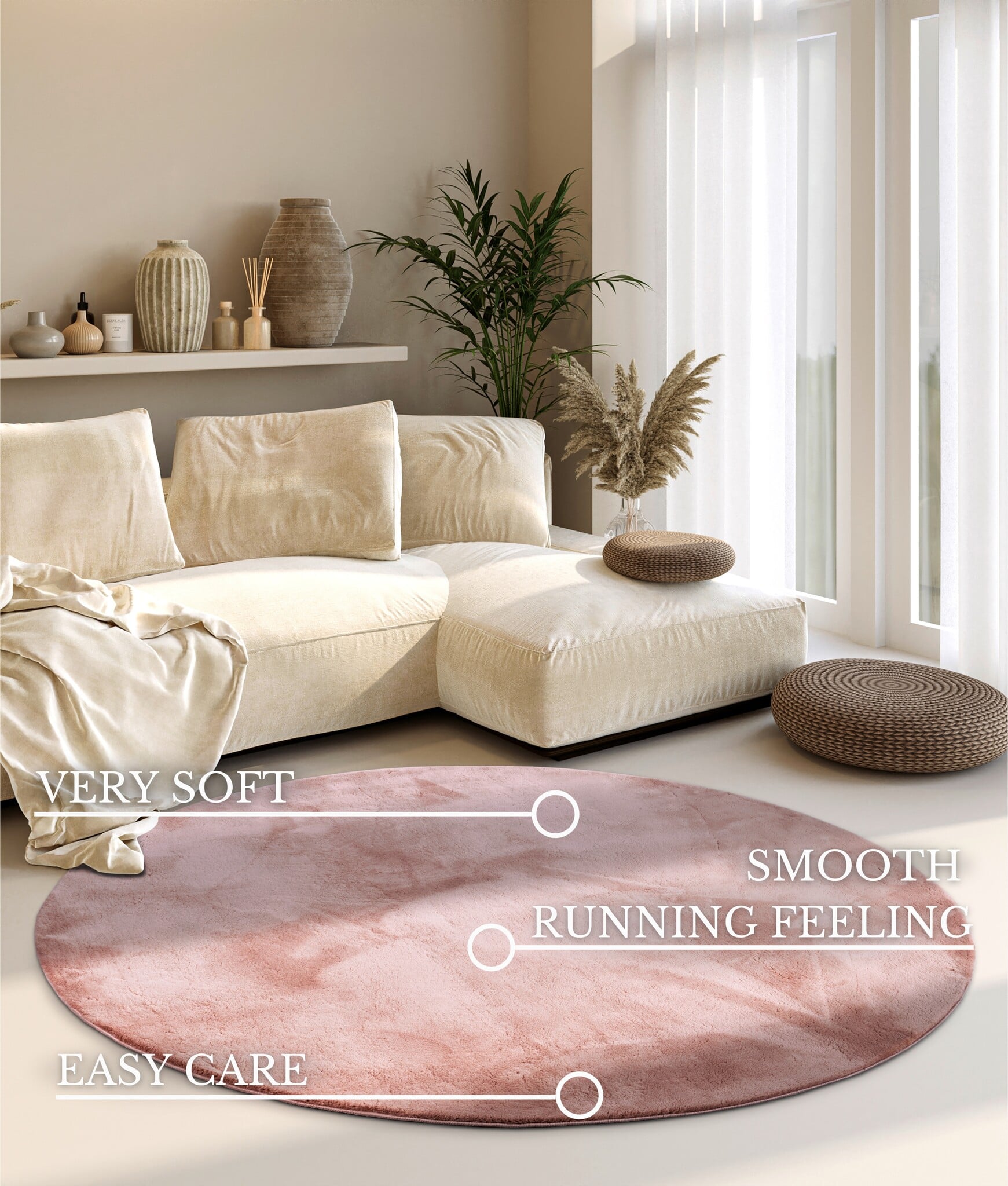 Villeroy & Boch Leon Hoogpolig Rond Vloerkleed Oud roze - 200 CM rond