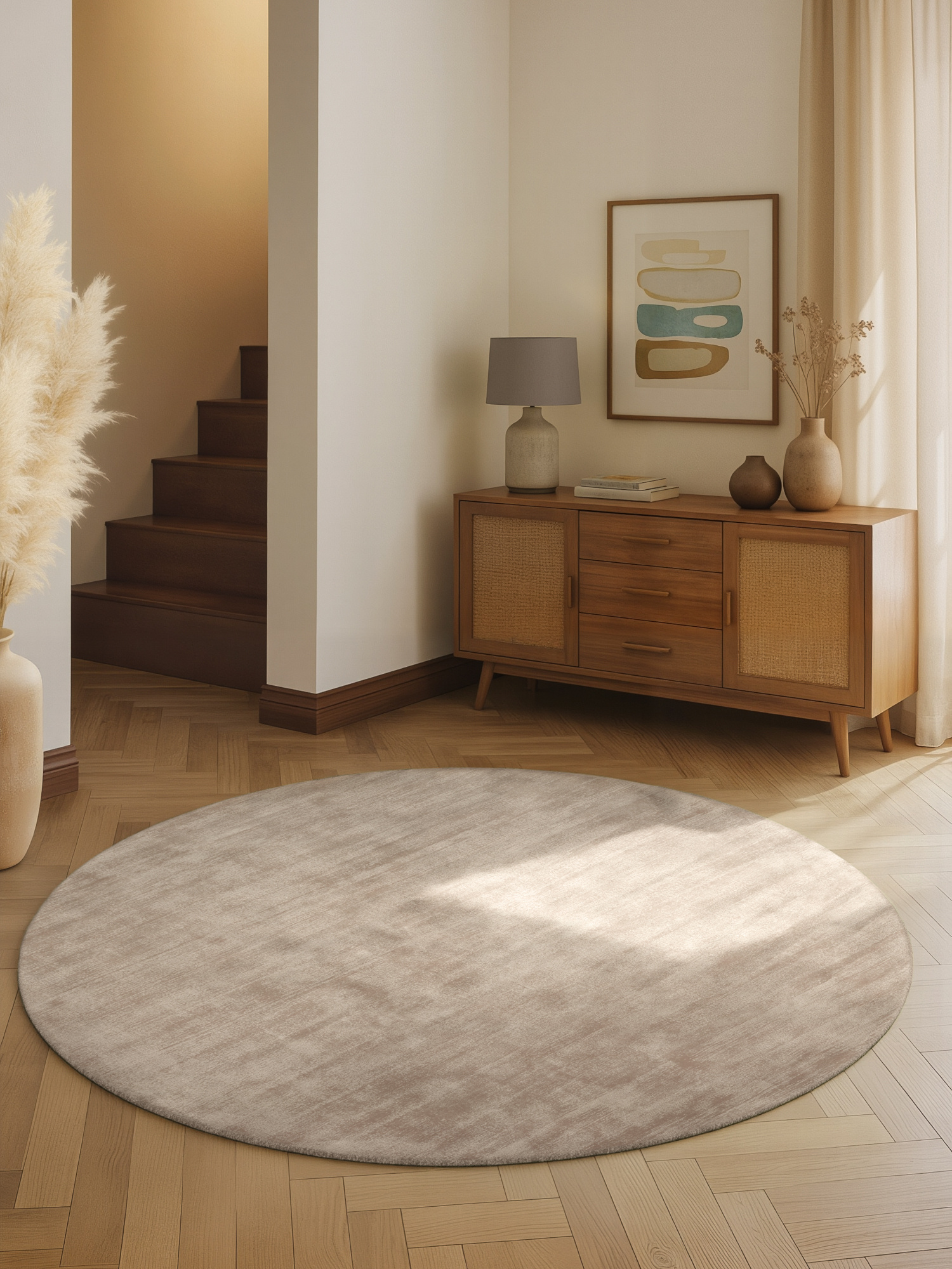 Rond Handgeweven Premium Viscose Vloerkleed Naomi Beige - 120 CM rond