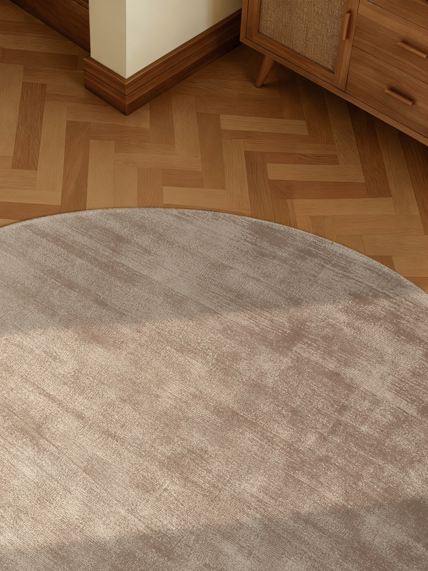 Rond Handgeweven Premium Viscose Vloerkleed Naomi Beige - 120 CM rond