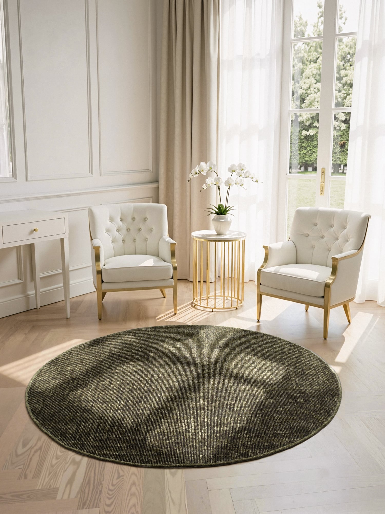 Elle Decoration Brilliance Rond Laagpolig Vloerkleed Groen - Copy