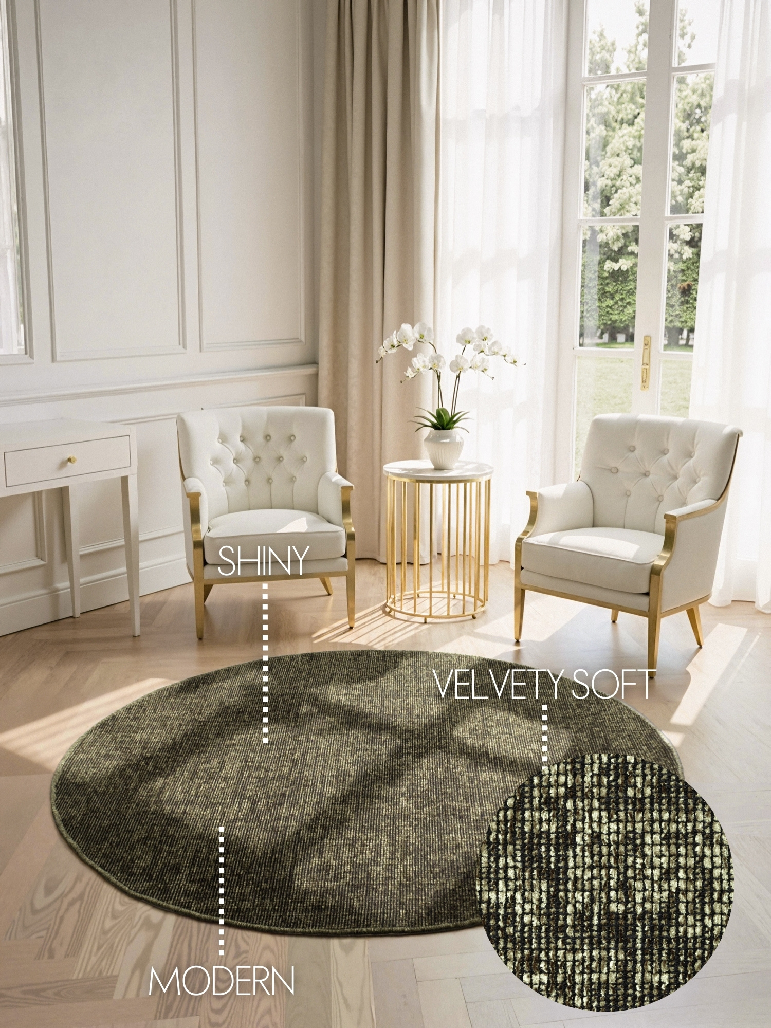 Elle Decoration Brilliance Rond Laagpolig Vloerkleed Groen - Copy