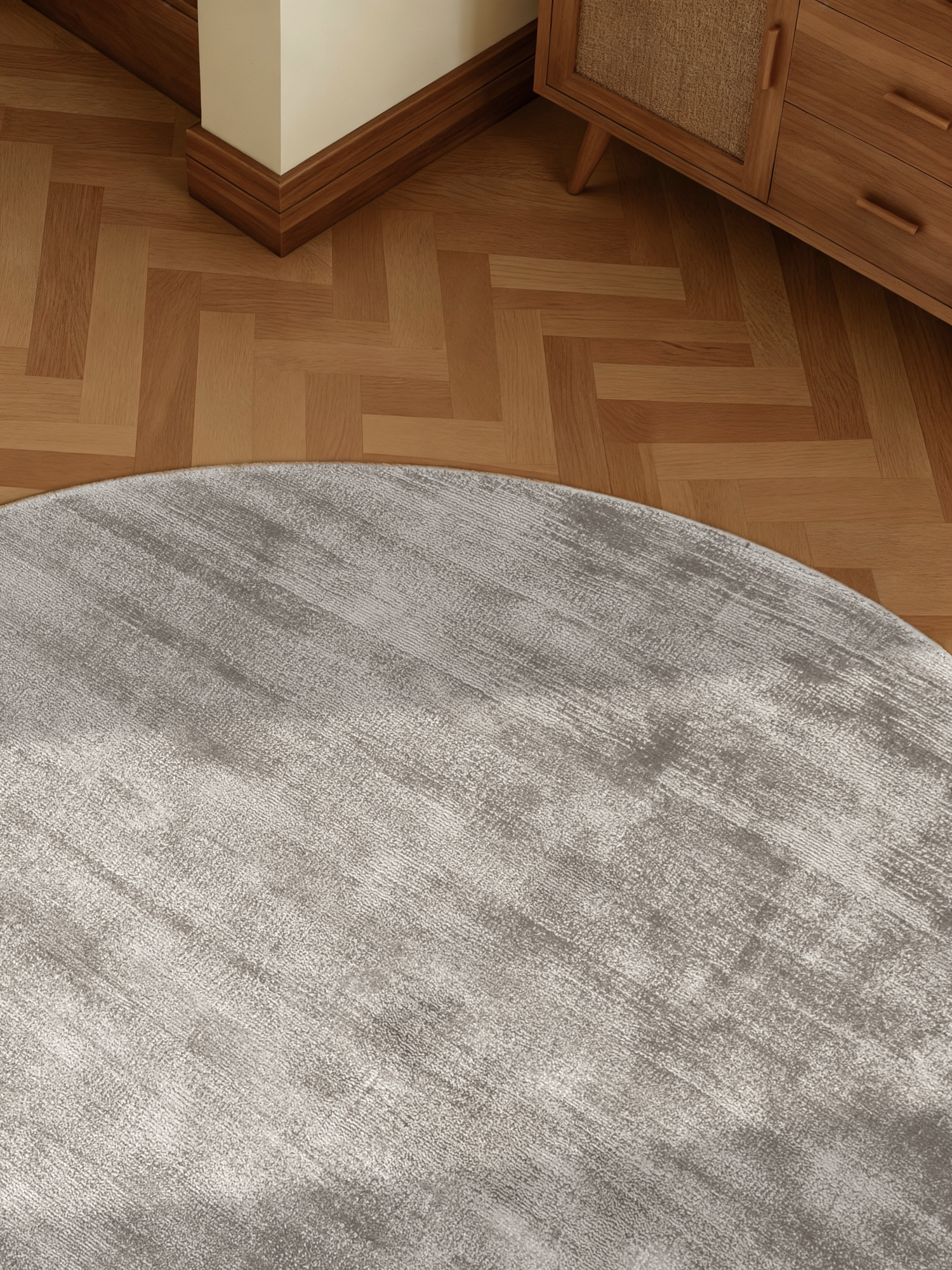 Rond Handgeweven Premium Viscose Vloerkleed Naomi Zilver - 150 CM rond
