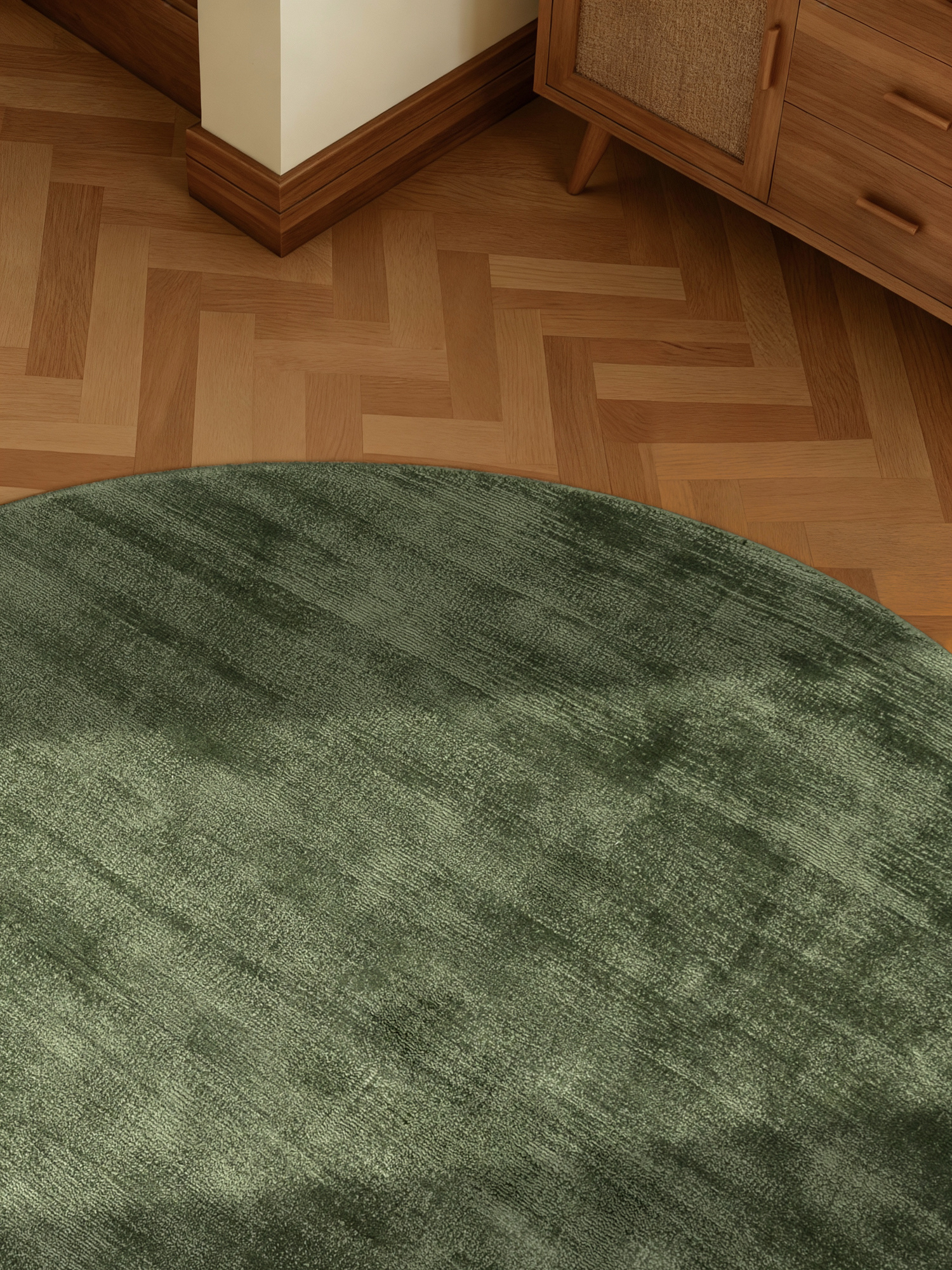 Rond Handgeweven Premium Viscose Vloerkleed Naomi Groen - 200 CM rond
