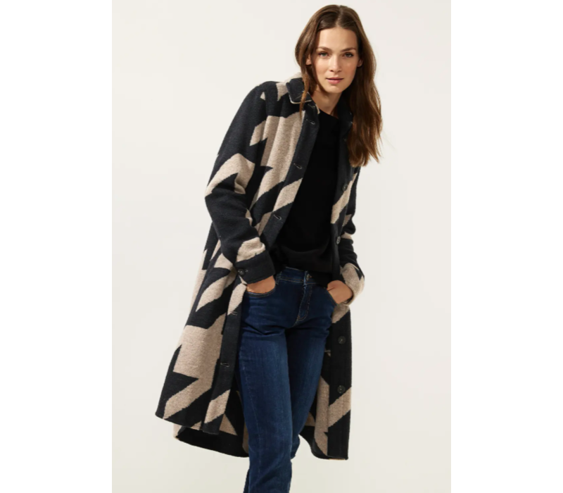 Street One Long Coat Houndstooth Dessin Gravity Blue