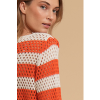 Geisha Pullover Crochet Striped Off White Orange