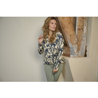 Zoso Allover Printed Blouse Green Navy Ivory