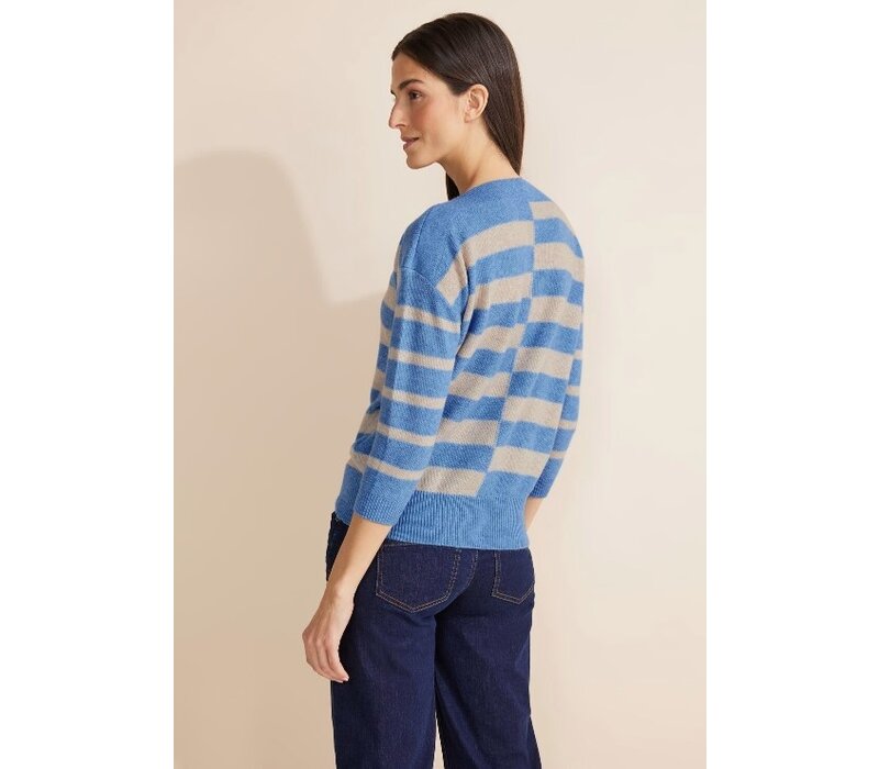 Street One Striped Boothals Sweater Light Spring Blue Melange
