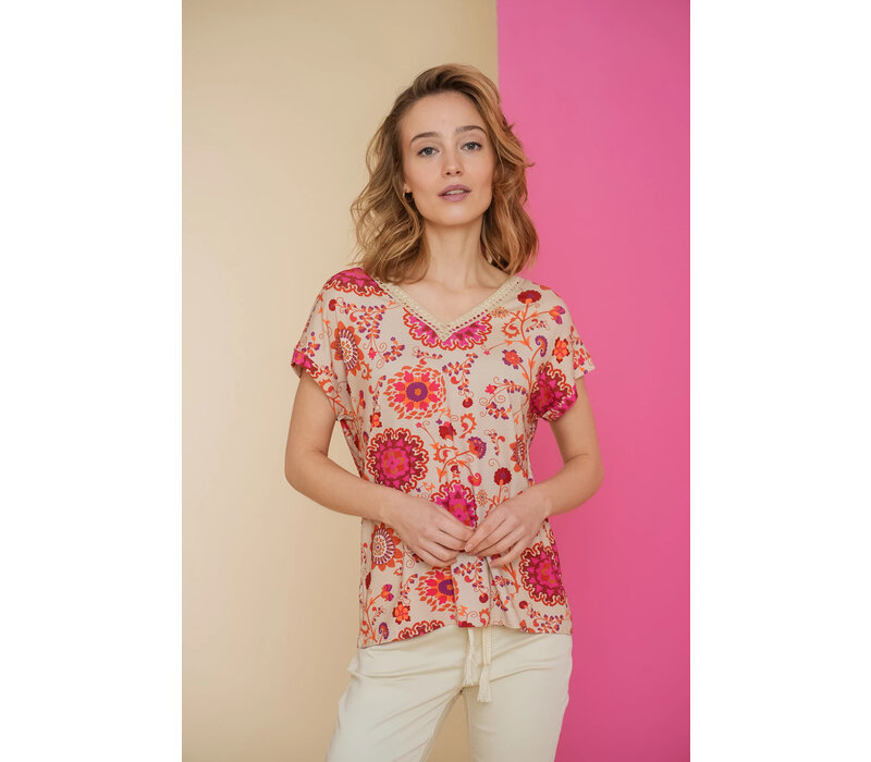 Geisha Top Sand Fuchsia Brown