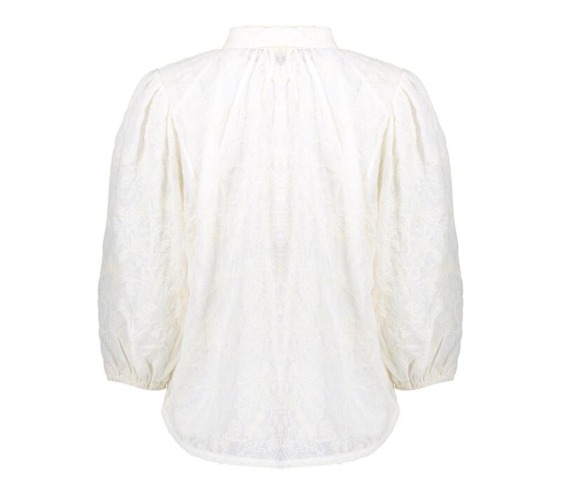 Geisha Blouse Embroided Flowers Off White
