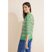 Street One Striped Boothals Sweater Light Spring Green Melange