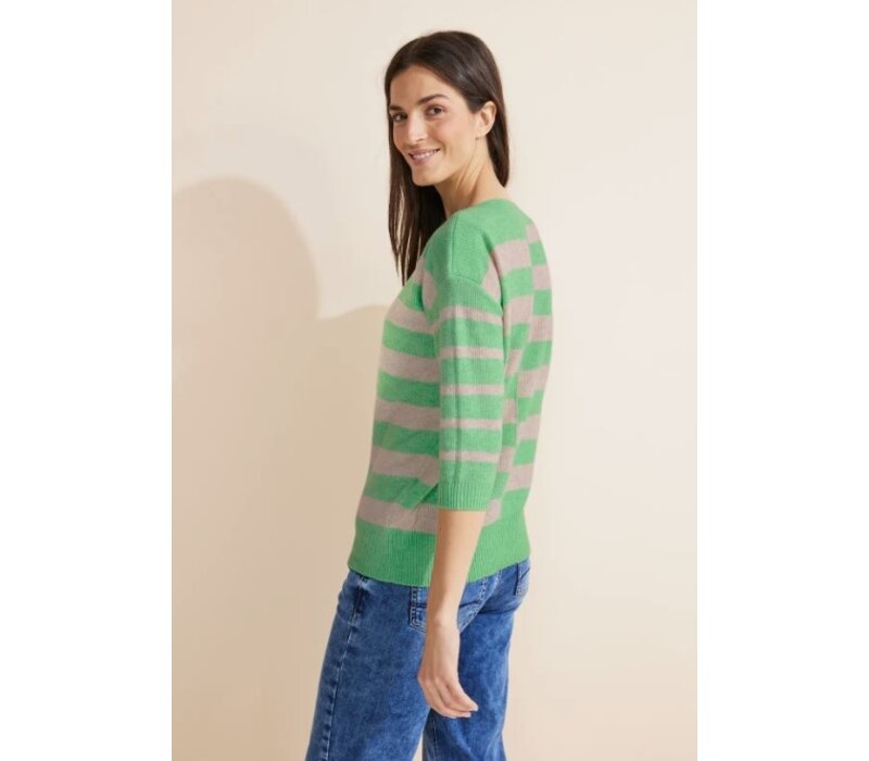 Street One Striped Boothals Sweater Light Spring Green Melange