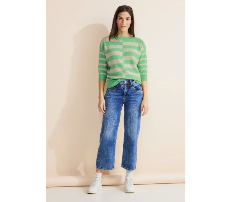 Street One Striped Boothals Sweater Light Spring Green Melange