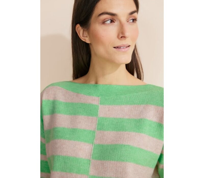 Street One Striped Boothals Sweater Light Spring Green Melange