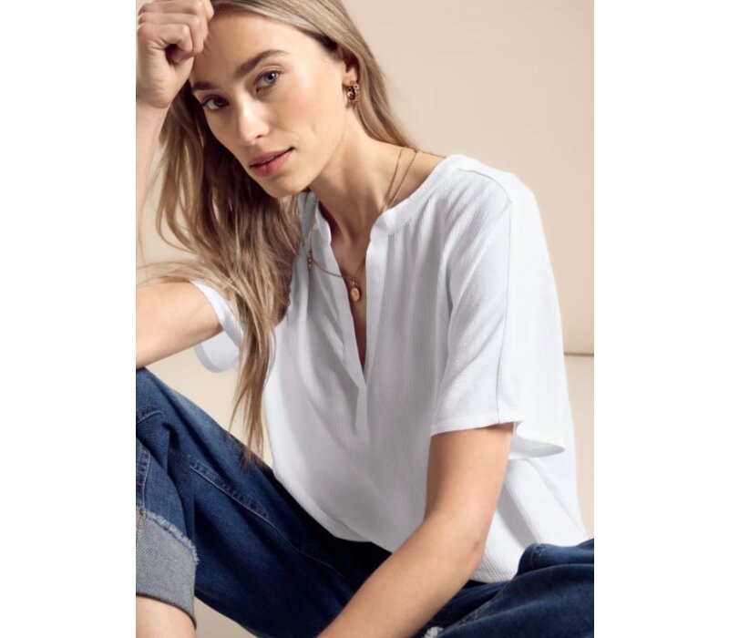 Street One Crinkled Splitneck Blouse White