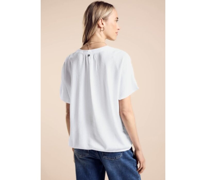 Street One Crinkled Splitneck Blouse White