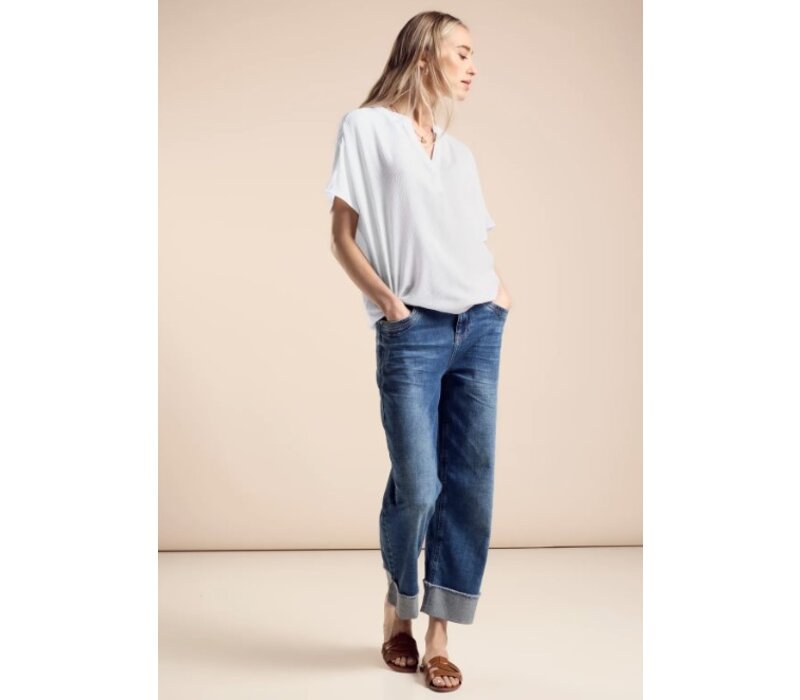 Street One Crinkled Splitneck Blouse White