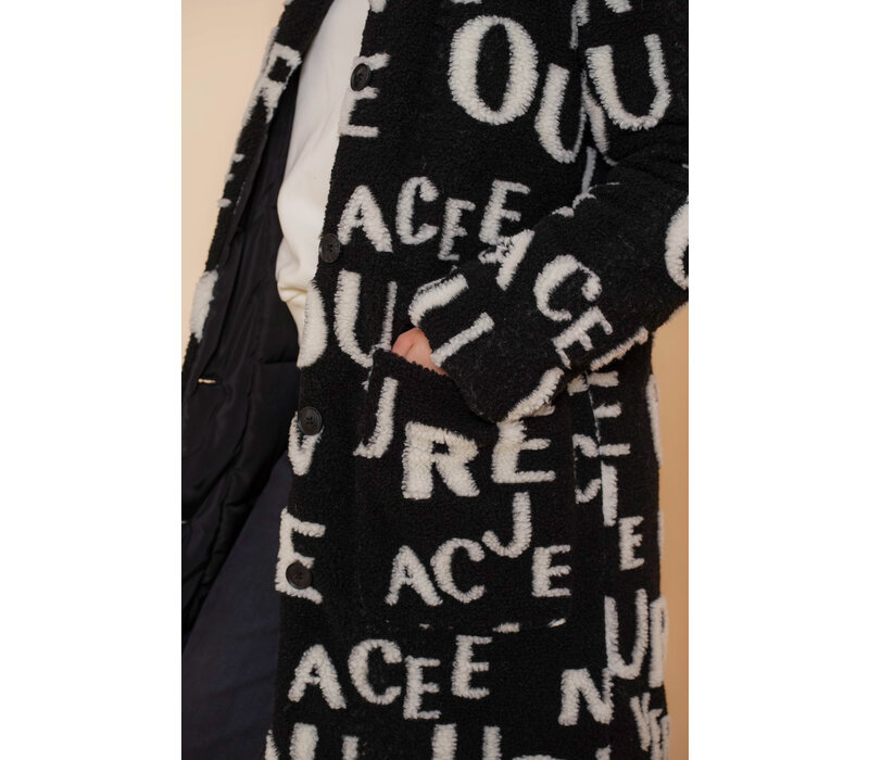 Geisha Padded Coat with Letters Black