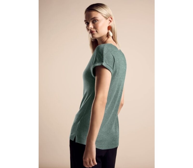 Street One Rounded V-Neck Shiny Shirt Seafoam Green