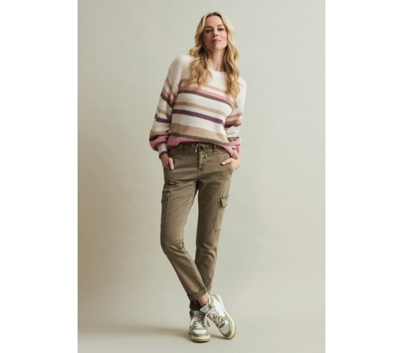 Red Button Sammy Stripe Sweater Olive