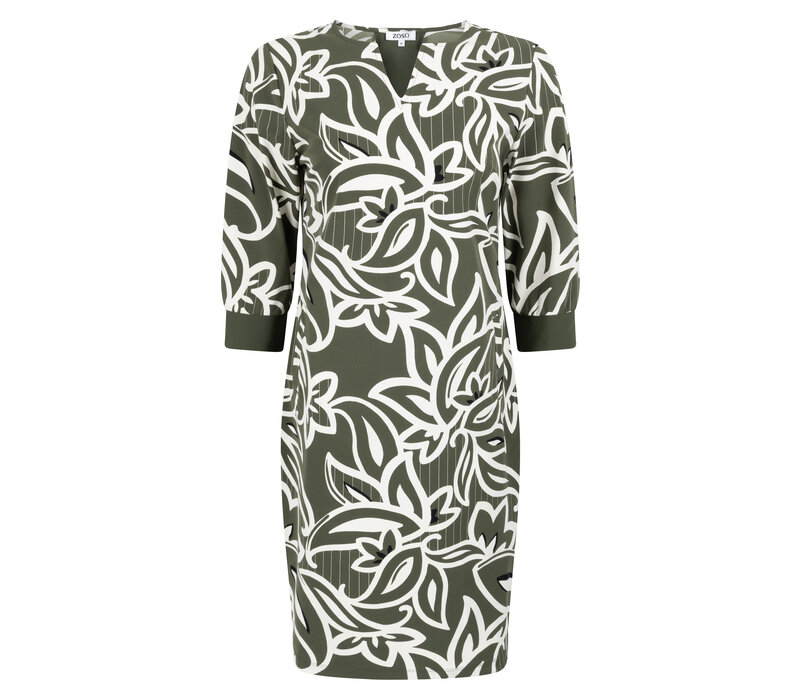 Zoso Printed Travel Dress Army Ivory