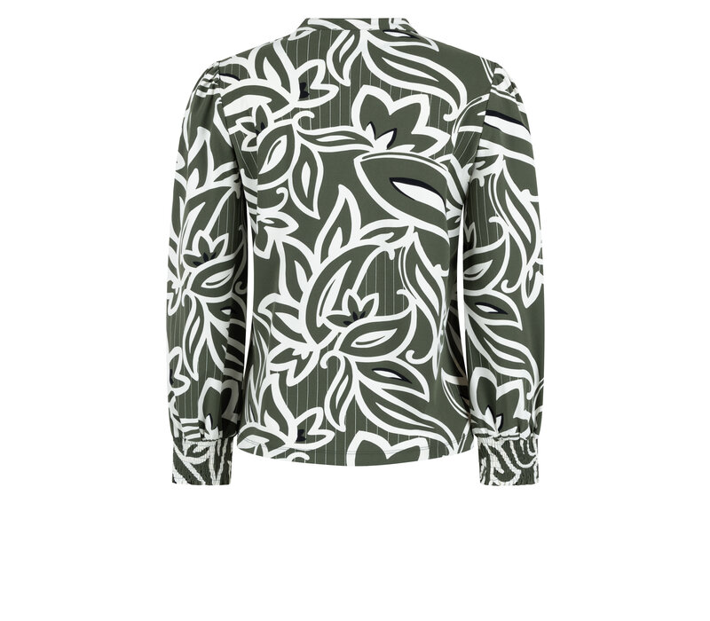 Zoso Printed Travel Blouse Army Ivory