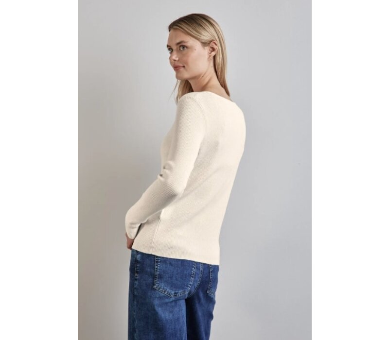 Street One Rib Sweater Fancy Neckline Oak Beige Melange