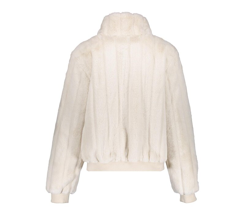 Geisha Jacket in Fur Vertical Stripe Off White