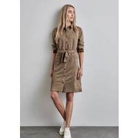 Street One Button Through Velour Dress Rich Mocha