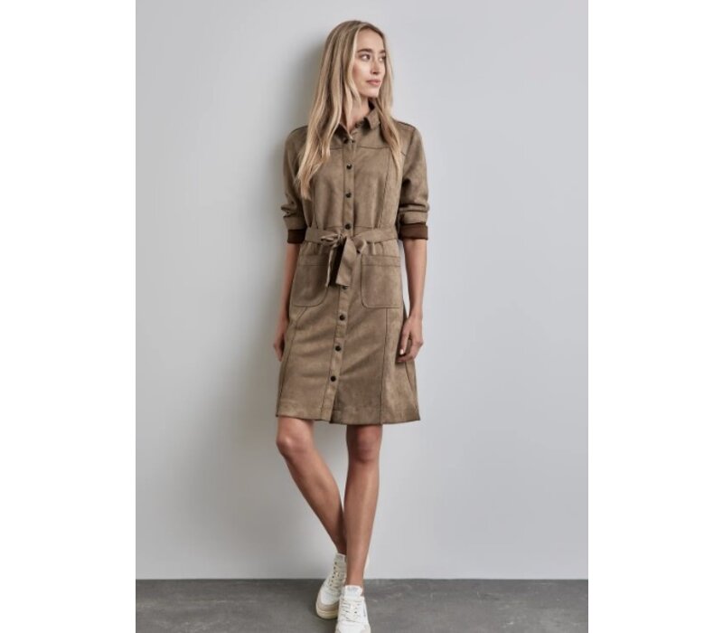 Street One Button Through Velour Dress Rich Mocha