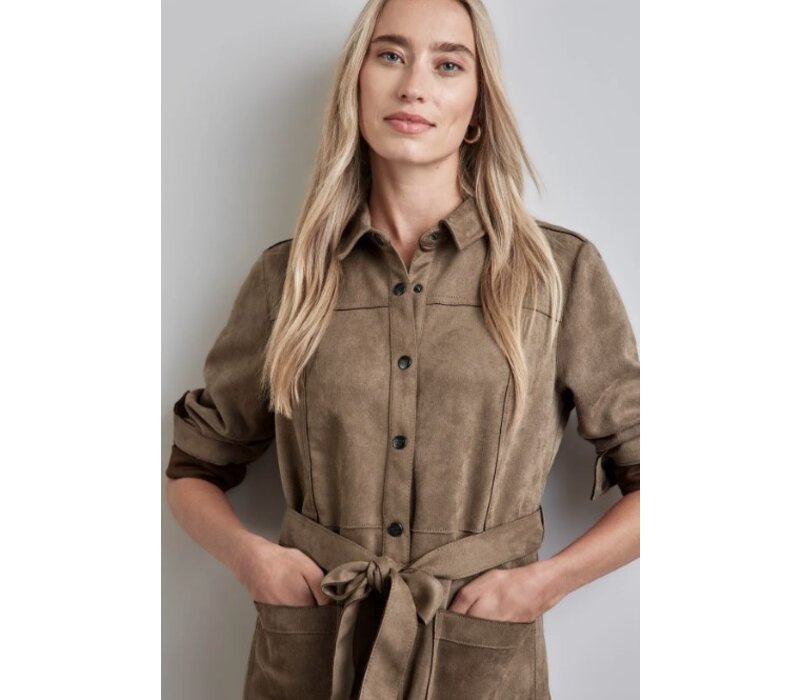 Street One Button Through Velour Dress Rich Mocha