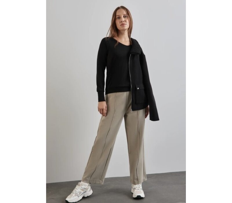 Street One Knit Look Shirt Rib Cuffs Black