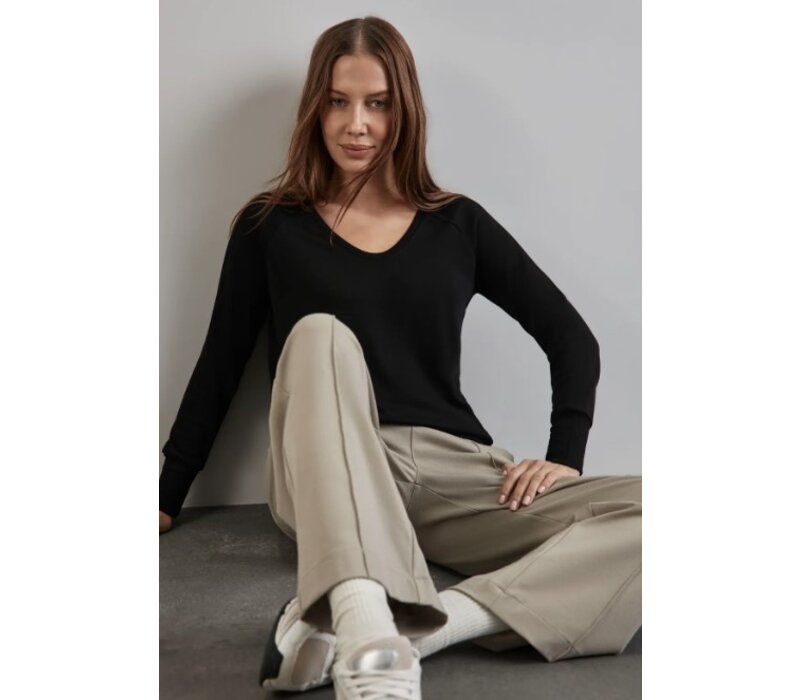 Street One Knit Look Shirt Rib Cuffs Black